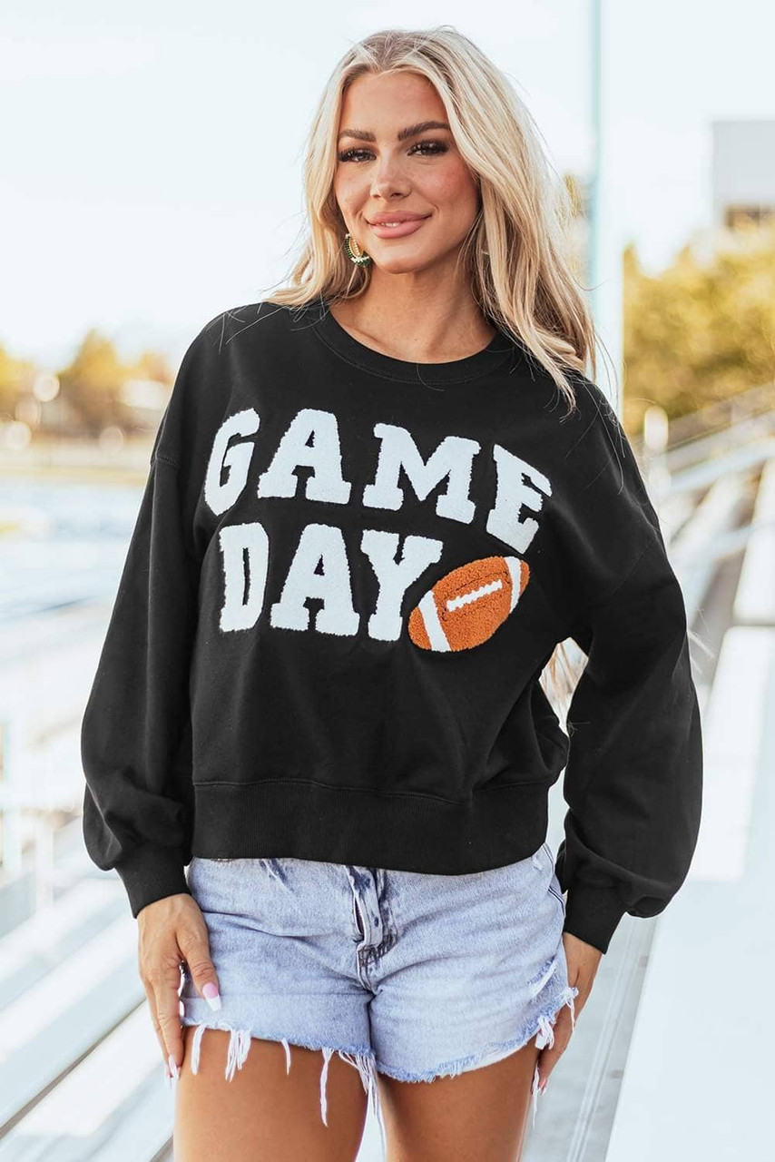 Black GAME DAY Graphic Varsity Pullover Sweatshirt Black GAME DAY Graphic Varsity Pullover Sweatshirt