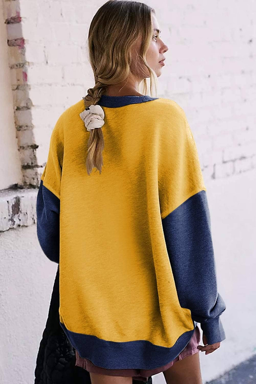Yellow Color Block Thumbhole Sleeve Drop Shoulder Sweatshirt Yellow Color Block Thumbhole Sleeve Drop Shoulder Sweatshirt