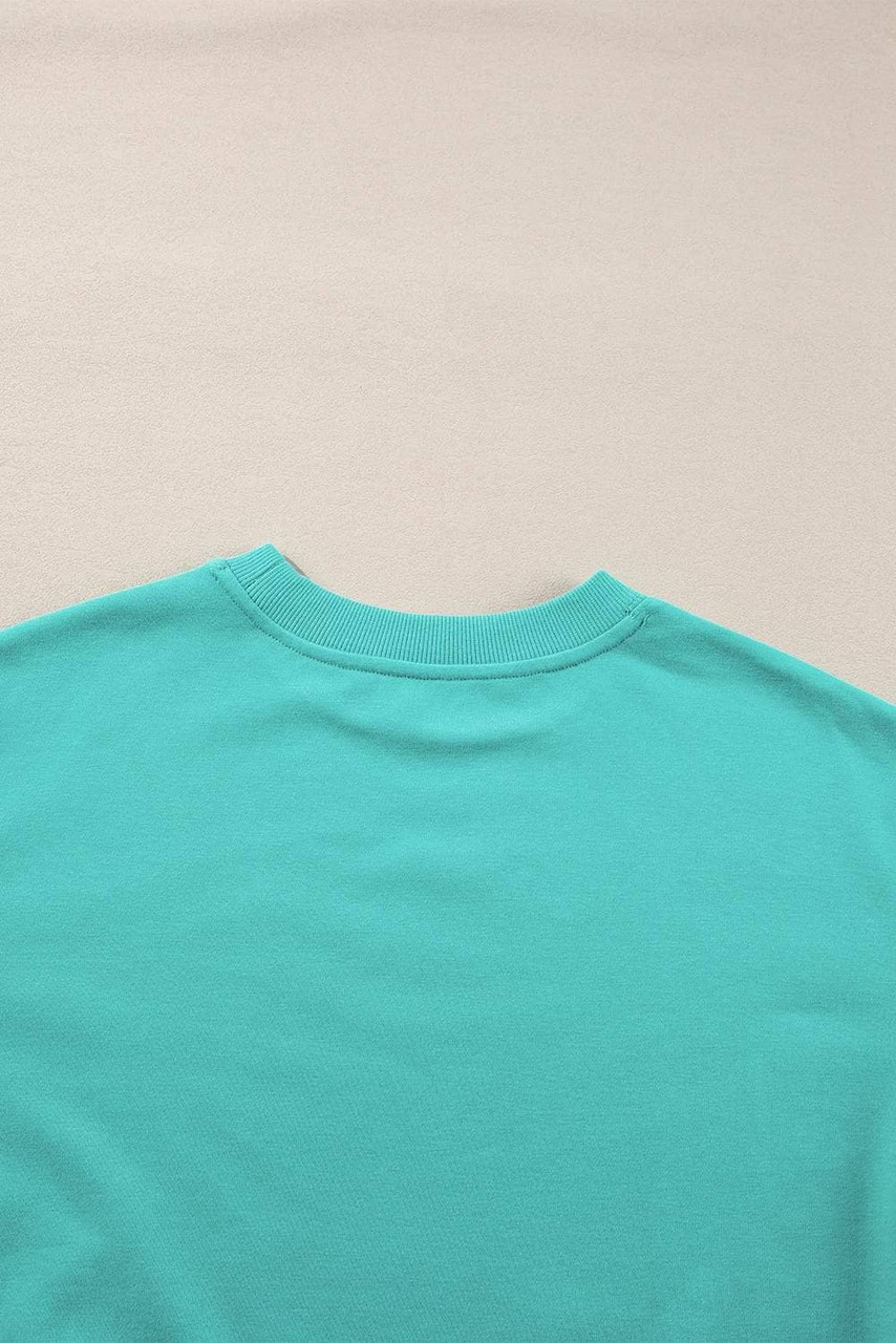 Aruba Blue Plain Drop Shoulder Crewneck Pullover Sweatshirt Aruba Blue Plain Drop Shoulder Crewneck Pullover Sweatshirt