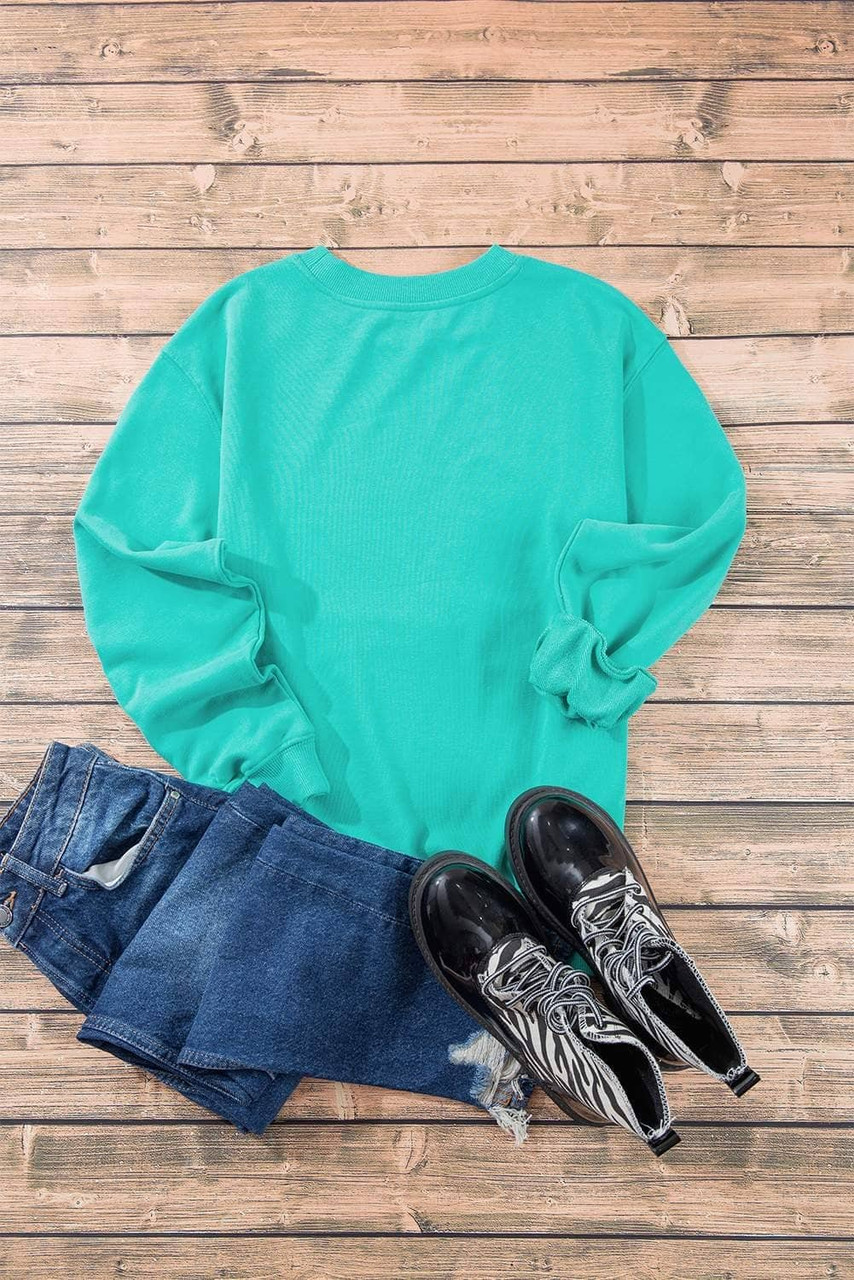 Aruba Blue Plain Drop Shoulder Crewneck Pullover Sweatshirt Aruba Blue Plain Drop Shoulder Crewneck Pullover Sweatshirt