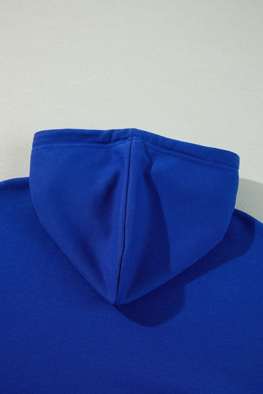 Dark Blue Solid Drop Shoulder Drawstring Cropped Hoodie Dark Blue Solid Drop Shoulder Drawstring Cropped Hoodie