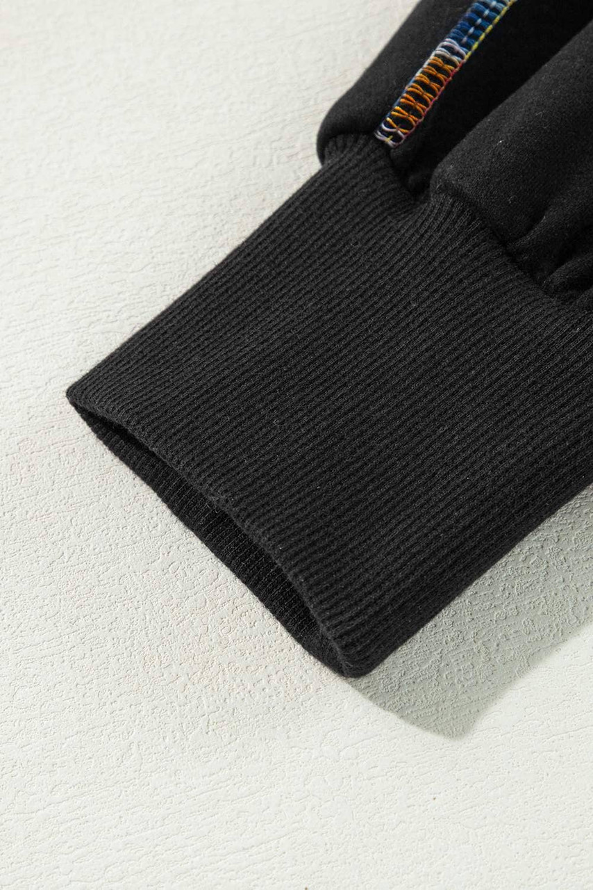 Black Contrast Rainbow Trim Drop Shoulder Pullover Sweatshirt Black Contrast Rainbow Trim Drop Shoulder Pullover Sweatshirt