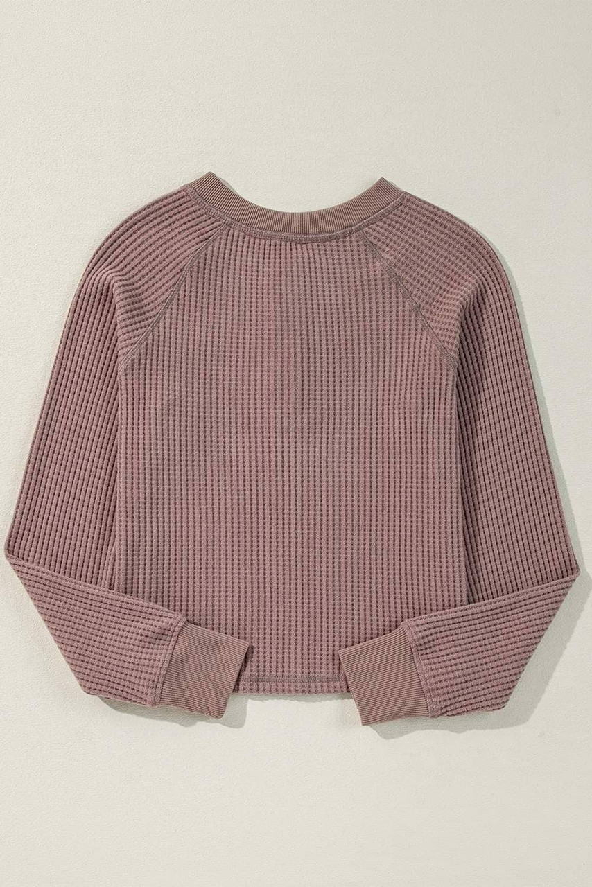 Chestnut Textured Knit Henley Long Sleeve Top