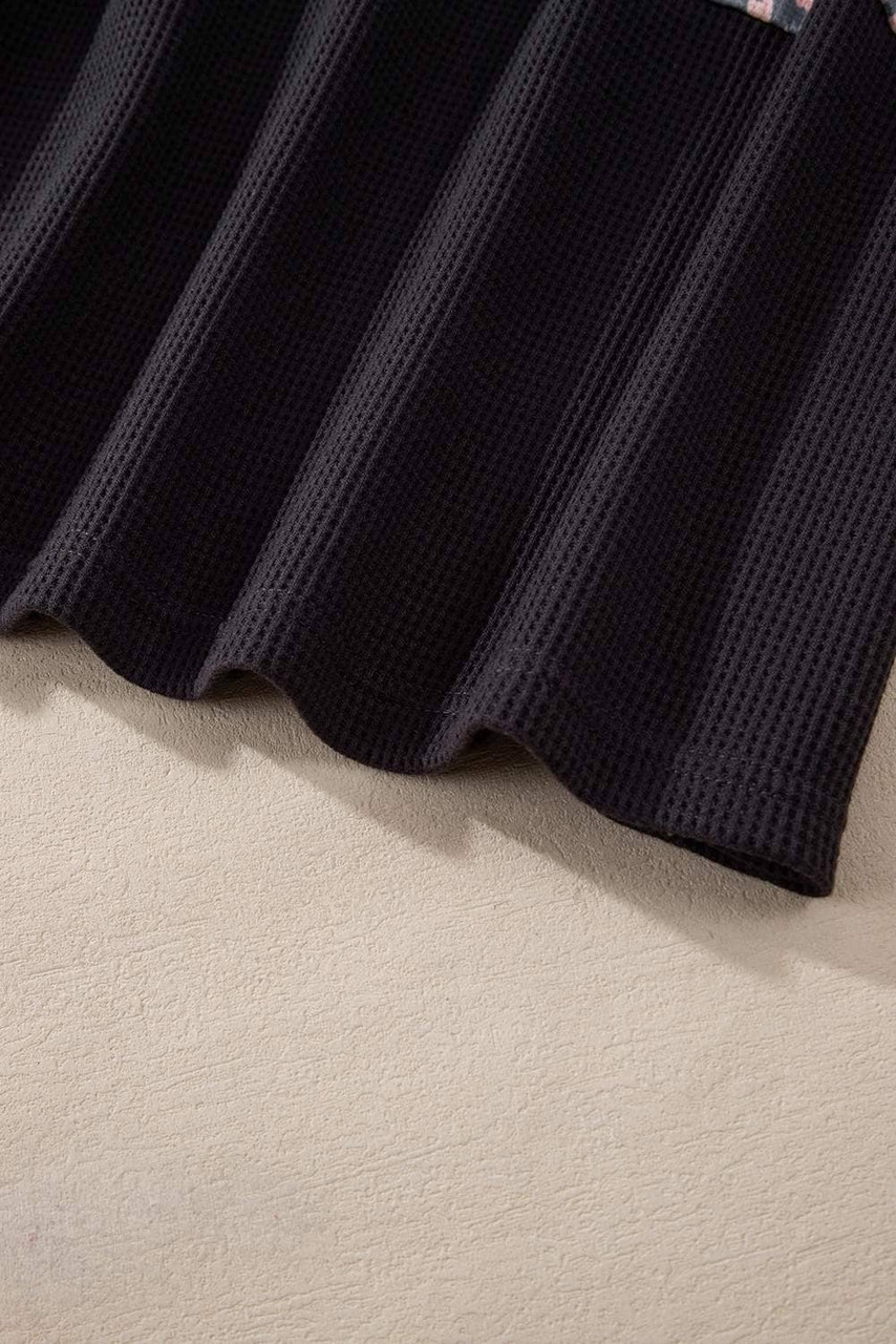 Pink Cheetah Textured Patchwork Buttoned Round Neck T Shirt