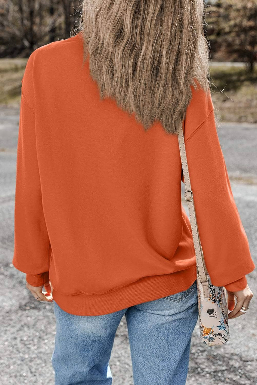 Orange Plain Drop Shoulder Crewneck Pullover Sweatshirt Orange Plain Drop Shoulder Crewneck Pullover Sweatshirt
