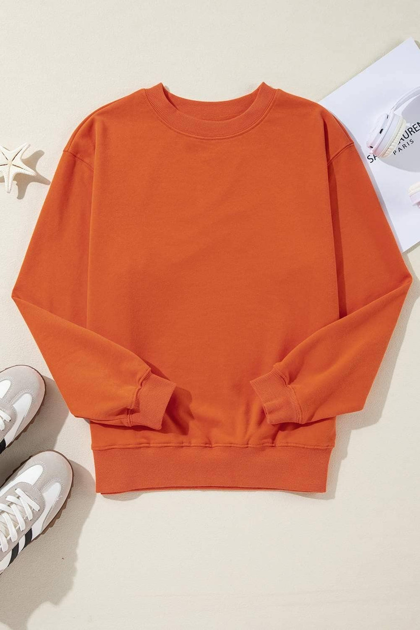 Orange Plain Drop Shoulder Crewneck Pullover Sweatshirt Orange Plain Drop Shoulder Crewneck Pullover Sweatshirt