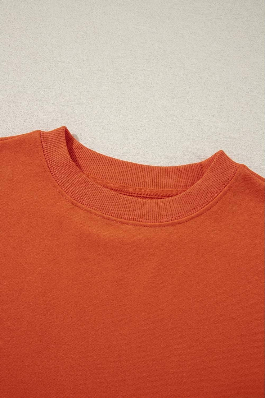 Orange Plain Drop Shoulder Crewneck Pullover Sweatshirt Orange Plain Drop Shoulder Crewneck Pullover Sweatshirt
