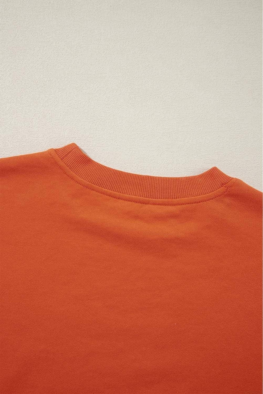 Orange Plain Drop Shoulder Crewneck Pullover Sweatshirt Orange Plain Drop Shoulder Crewneck Pullover Sweatshirt