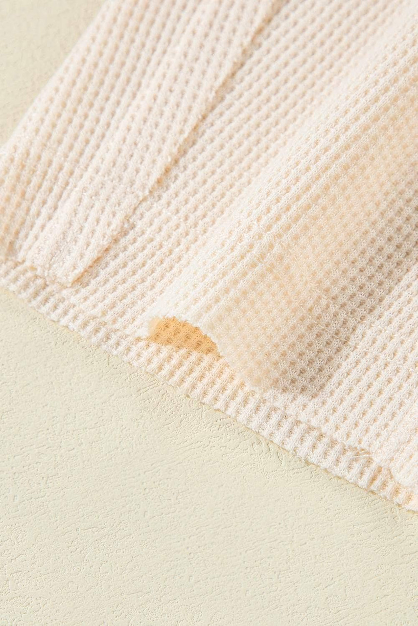 Jet Stream Waffle Long Sleeve Collar Half Button Loose Top