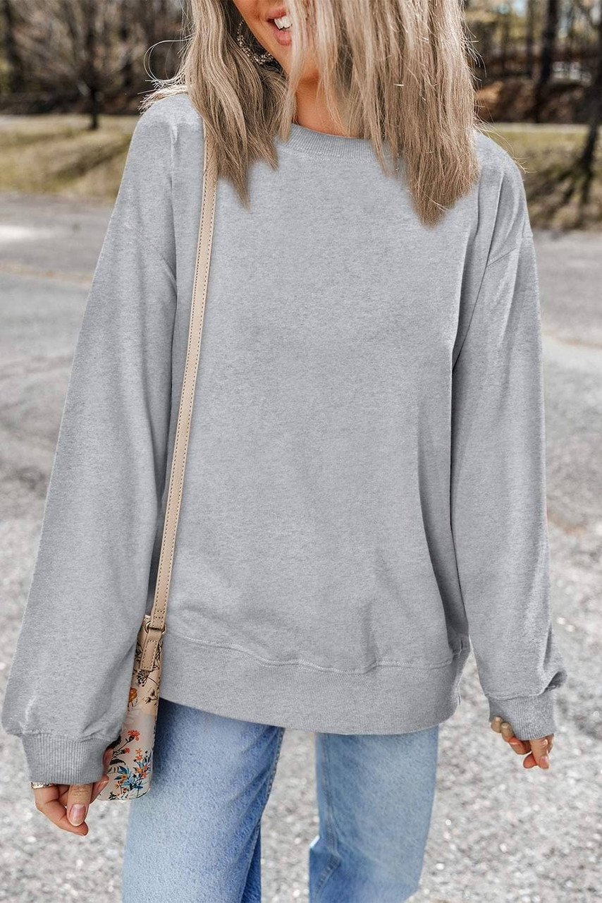 Light Grey Plain Drop Shoulder Crewneck Pullover Sweatshirt Light Grey Plain Drop Shoulder Crewneck Pullover Sweatshirt