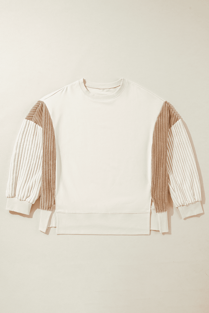 Apricot Corduroy Patchwork Drop Shoulder Long Sleeve Sweatshirt Apricot Corduroy Patchwork Drop Shoulder Long Sleeve Sweatshirt