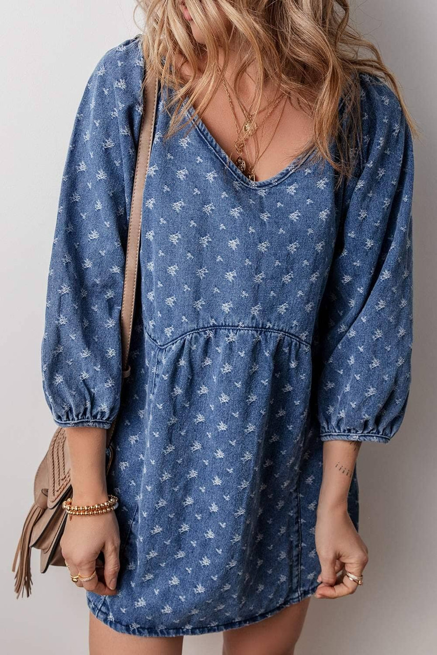 Ashleigh Blue Textured Open Back Loose Fit Denim Dress Ashleigh Blue Textured Open Back Loose Fit Denim Dress