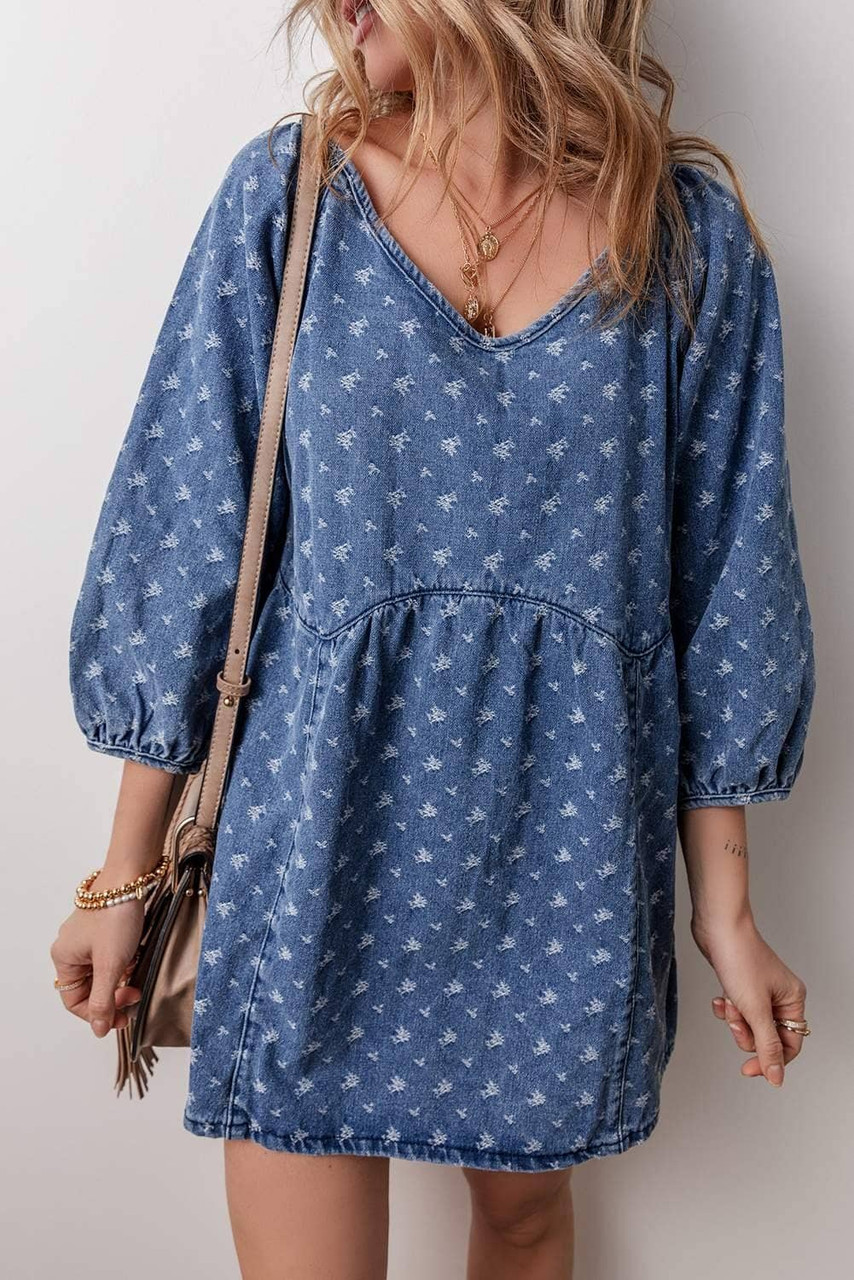 Ashleigh Blue Textured Open Back Loose Fit Denim Dress Ashleigh Blue Textured Open Back Loose Fit Denim Dress