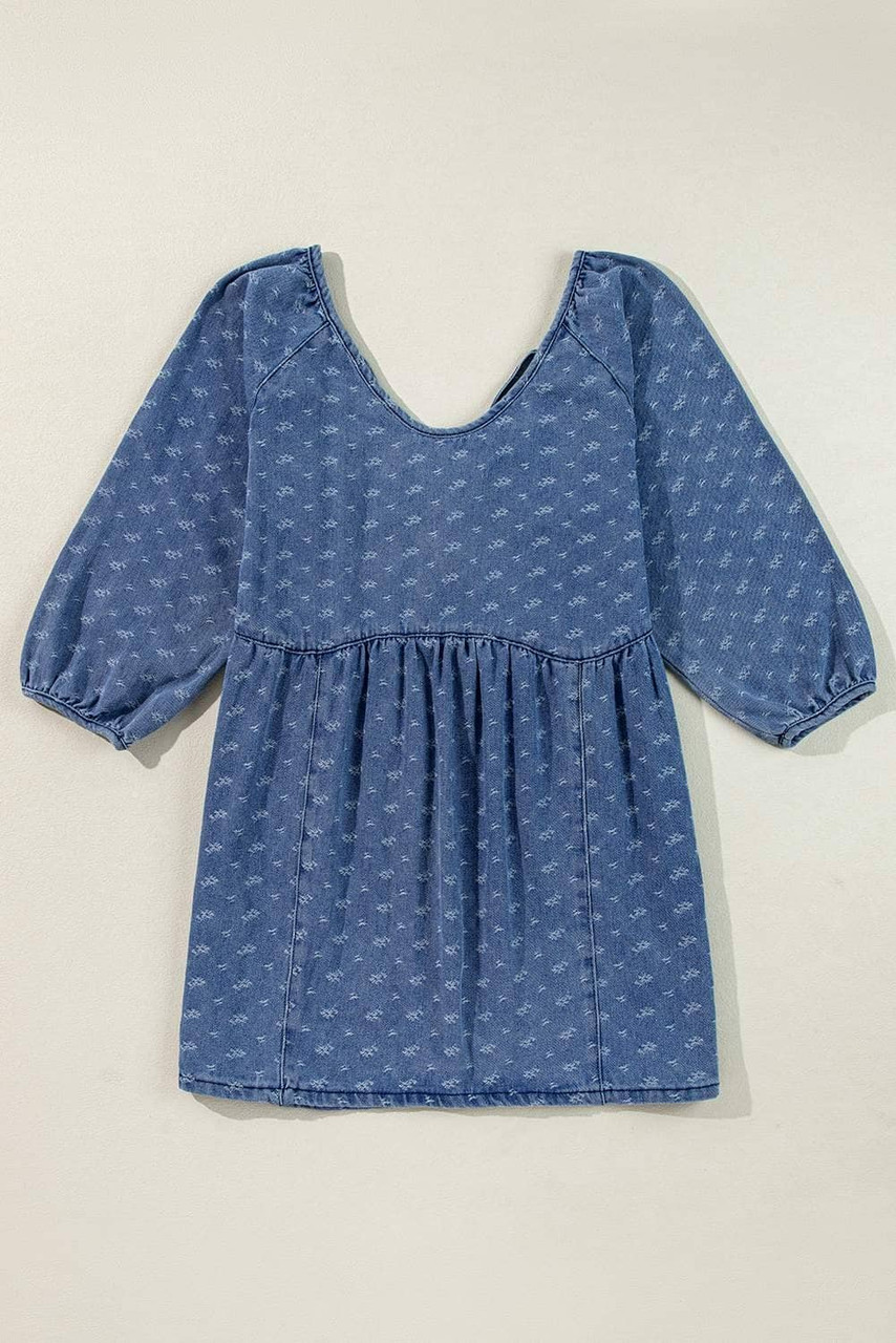 Ashleigh Blue Textured Open Back Loose Fit Denim Dress Ashleigh Blue Textured Open Back Loose Fit Denim Dress