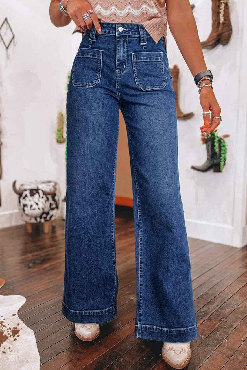 Sail Blue Wide Leg Pocketed High Waist Jeans Sail Blue Wide Leg Pocketed High Waist Jeans