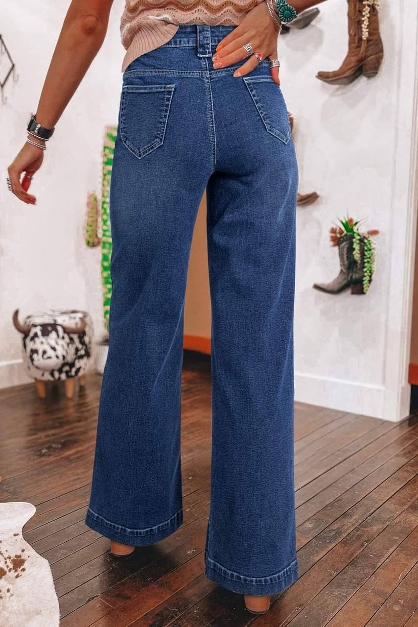 Sail Blue Wide Leg Pocketed High Waist Jeans Sail Blue Wide Leg Pocketed High Waist Jeans