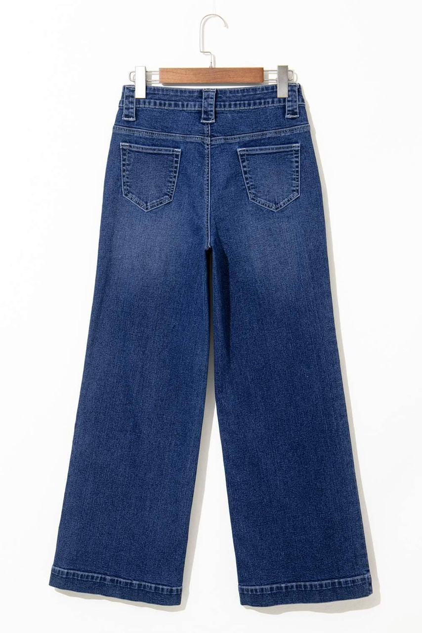 Sail Blue Wide Leg Pocketed High Waist Jeans Sail Blue Wide Leg Pocketed High Waist Jeans