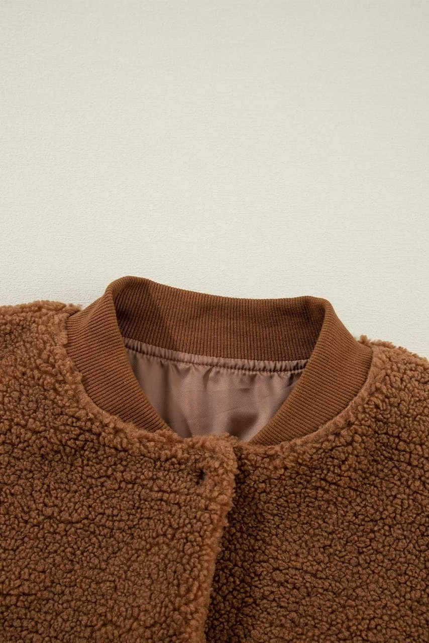 Redwood Burl Sherpa Ribbed Baseball Collar Bomber Jacket