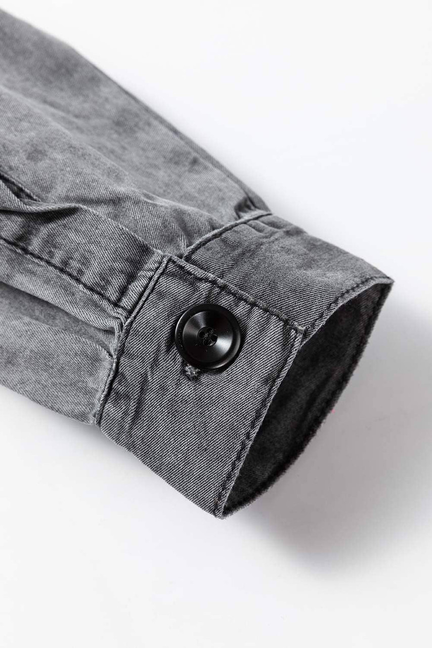 Medium Grey Mineral Wash Patched Pocket Split Denim Jacket Medium Grey Mineral Wash Patched Pocket Split Denim Jacket