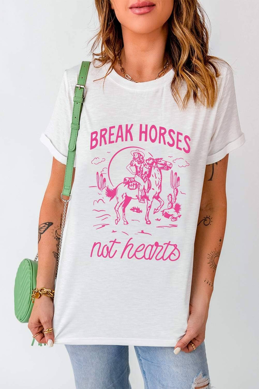 White Western BREAK HORSES Cowboy Graphic Crewneck T Shirt White Western BREAK HORSES Cowboy Graphic Crewneck T Shirt
