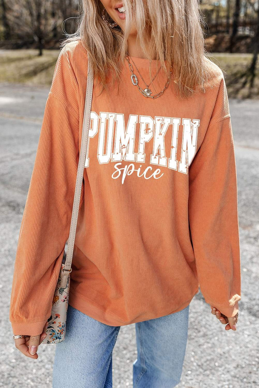 Orange PUMPKIN Spice Graphic Corded Crewneck Sweatshirt