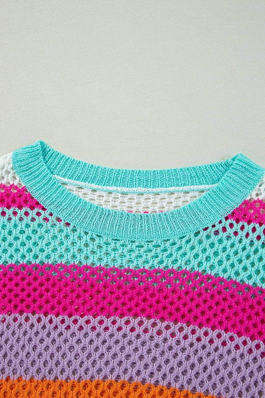 Rose Red Colorblock Patchwork Knit Crochet Eyelet Sweater Rose Red Colorblock Patchwork Knit Crochet Eyelet Sweater