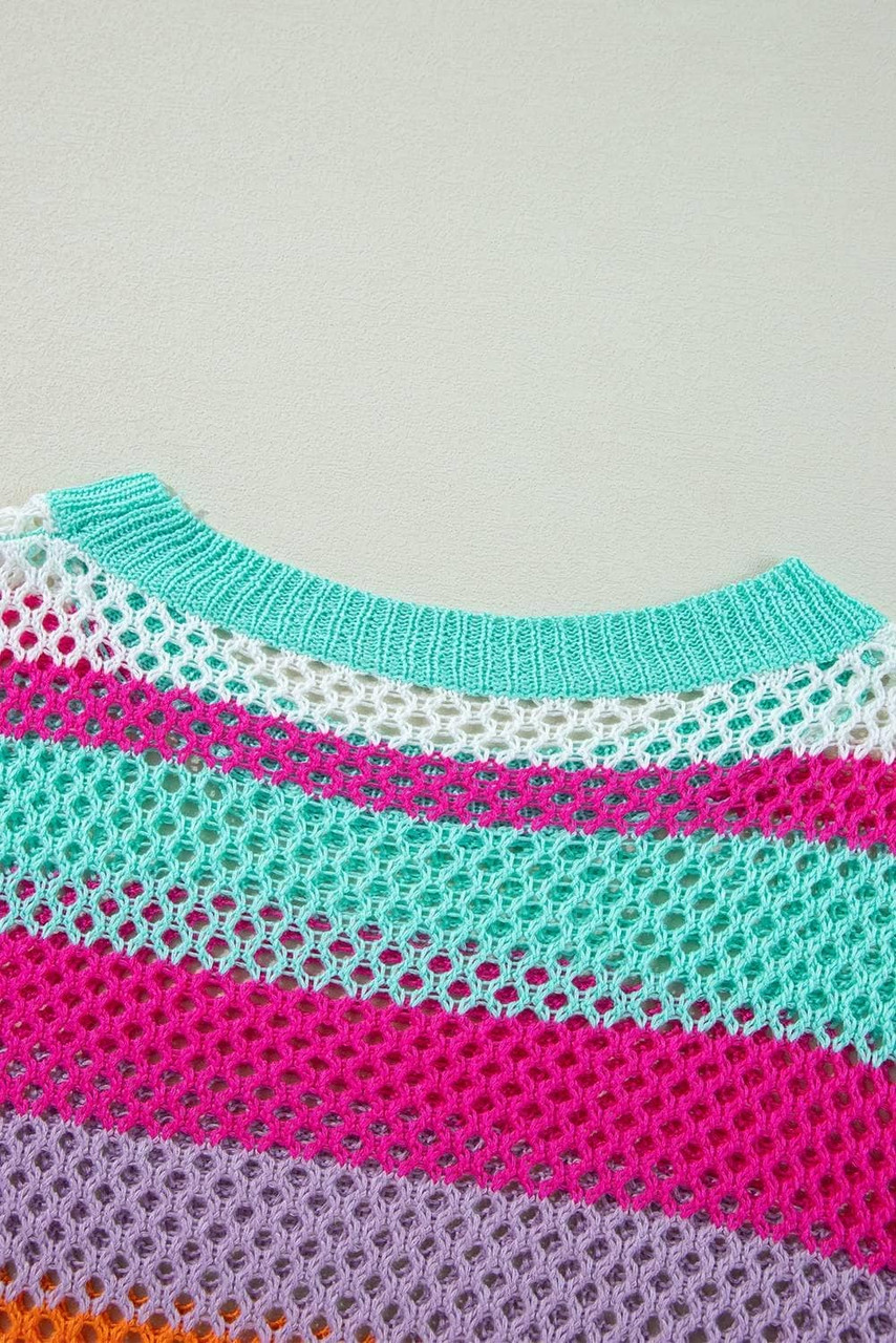 Rose Red Colorblock Patchwork Knit Crochet Eyelet Sweater Rose Red Colorblock Patchwork Knit Crochet Eyelet Sweater