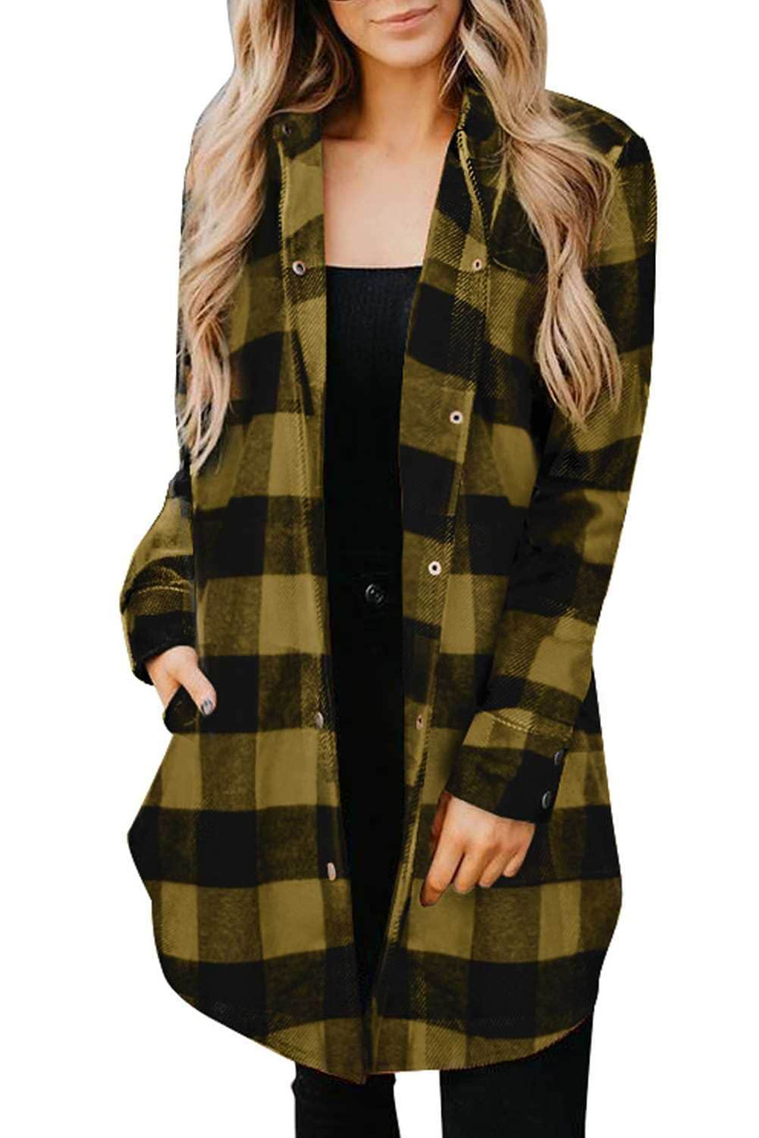 Turn-down Collar Plaid Shirt Coat