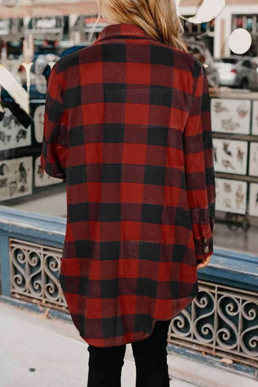 Turn-down Collar Plaid Shirt Coat