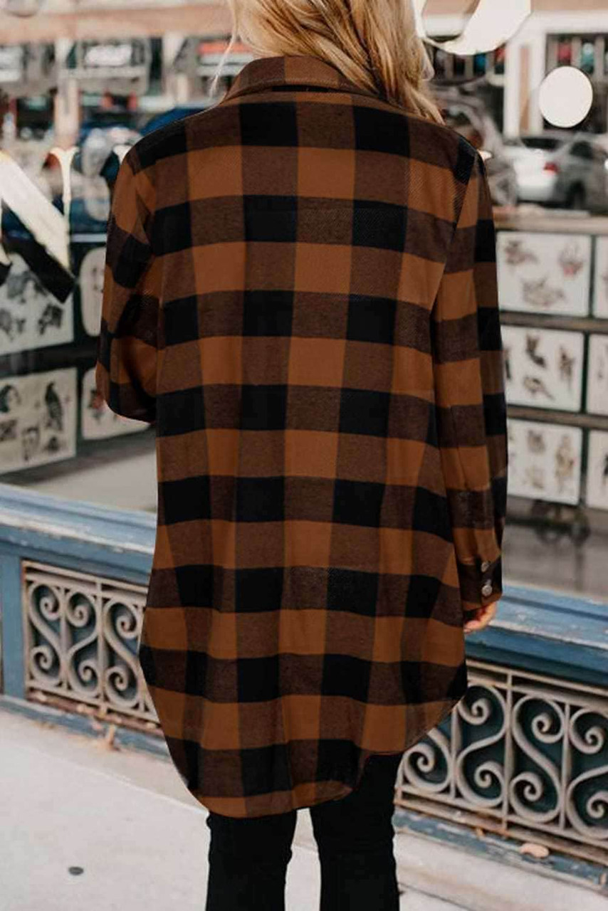 Turn-down Collar Plaid Shirt Coat