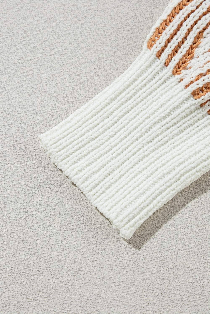 Chestnut Striped Textured Knit Contrast Edge Loose Sweater Chestnut Striped Textured Knit Contrast Edge Loose Sweater