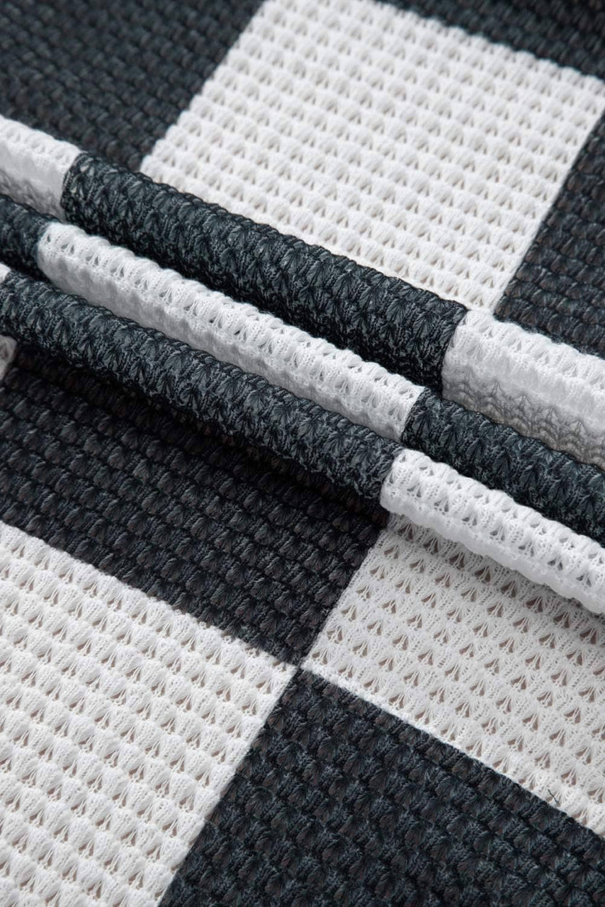 Black Checkered Waffle Knit Thumbhole Open Front Cardigan Black Checkered Waffle Knit Thumbhole Open Front Cardigan