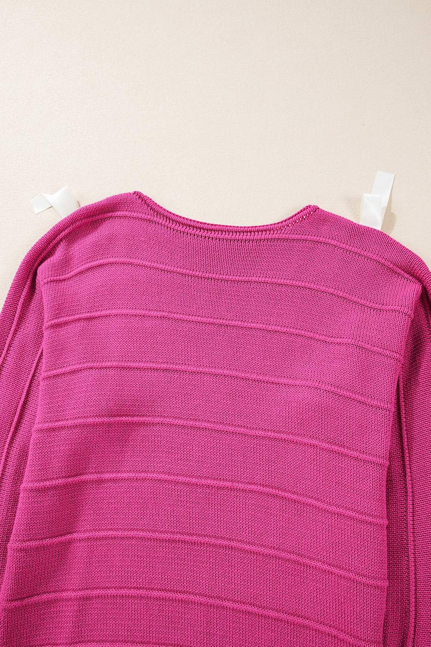 Rose Red Bow Knot Cut Out Round Neck Loose Sweater