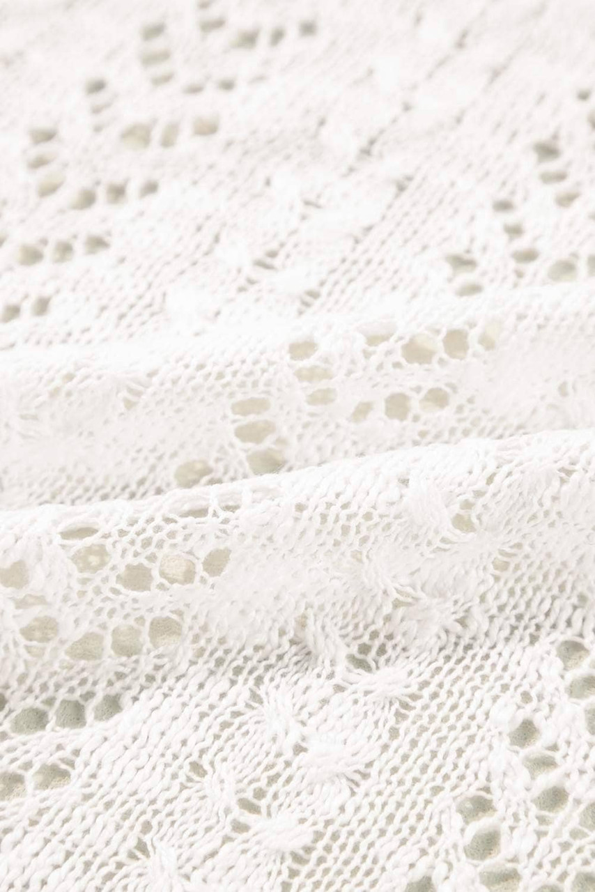 White Plus Size Eyelet Knit Open Front Cardigan White Plus Size Eyelet Knit Open Front Cardigan