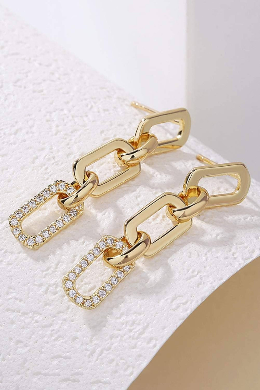 Gold Chain Link Rhinestone Decor Plate Stud Earrings Gold Chain Link Rhinestone Decor Plate Stud Earrings