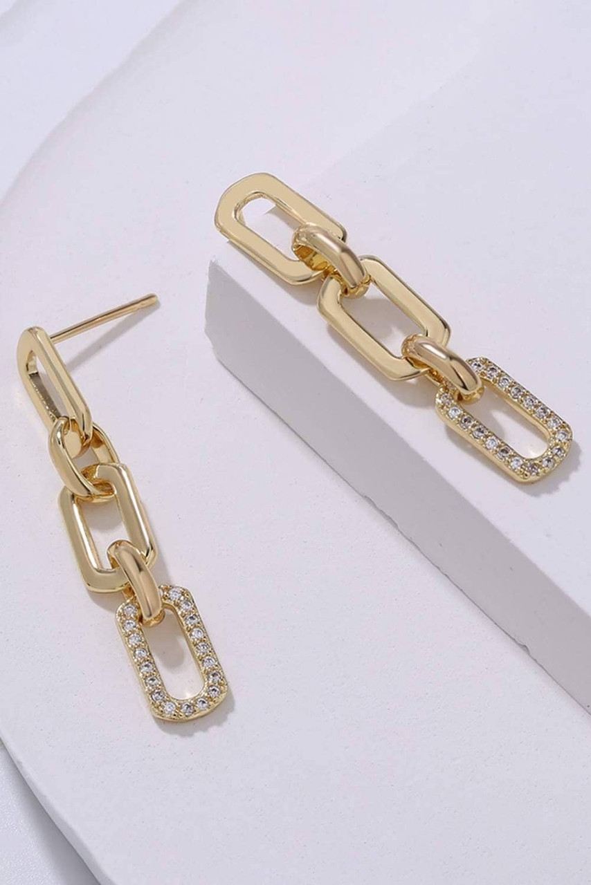 Gold Chain Link Rhinestone Decor Plate Stud Earrings Gold Chain Link Rhinestone Decor Plate Stud Earrings