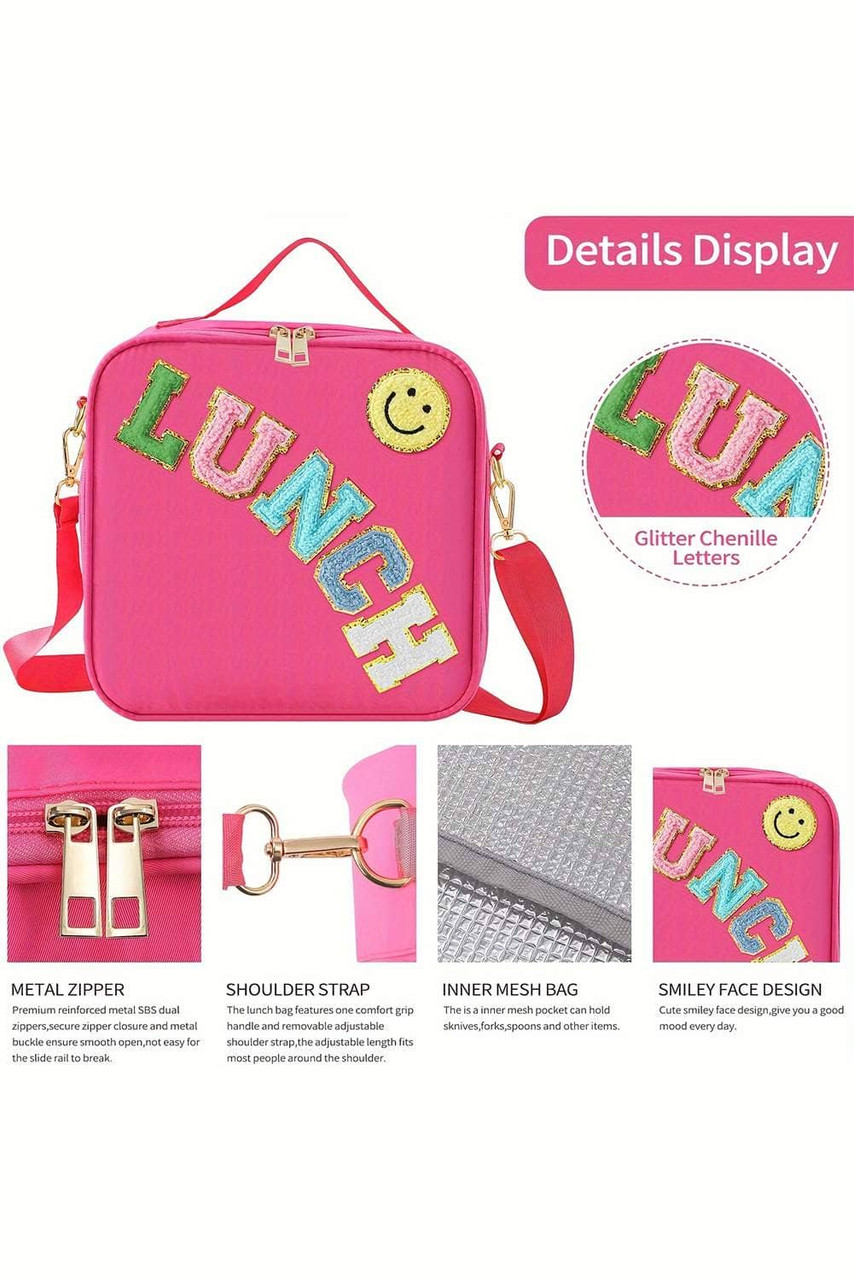 Rose Red Glitter Chenille Zipper Detachable Strap Insulated Bag Rose Red Glitter Chenille Zipper Detachable Strap Insulated Bag