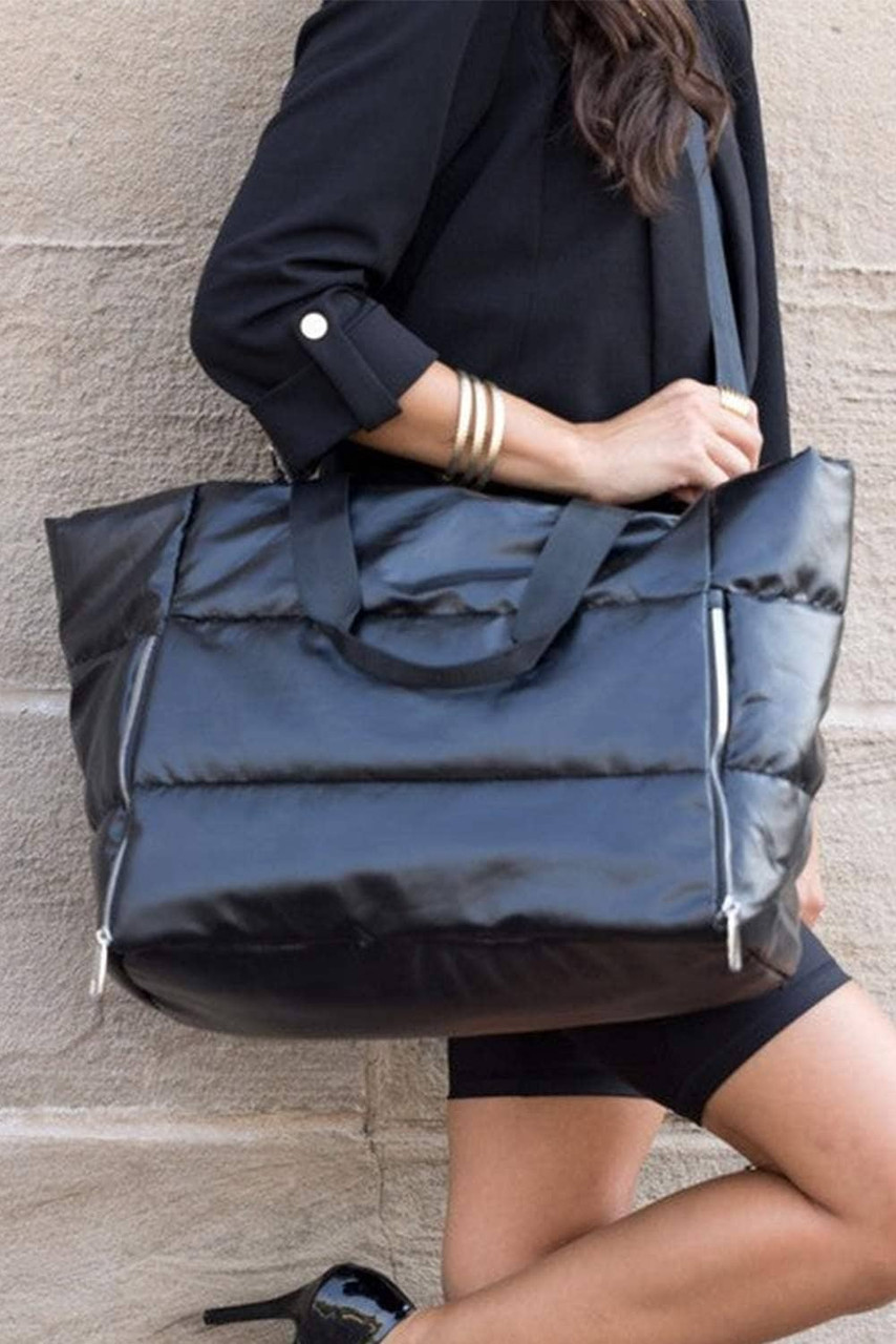 Black Solid Zipper Puffer Large Tote Bag Black Solid Zipper Puffer Large Tote Bag