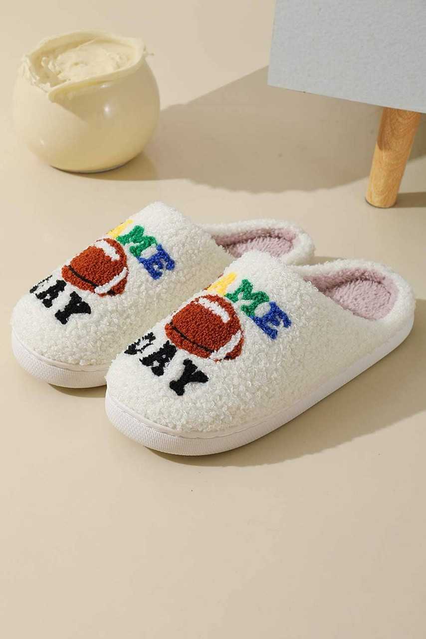 White GAME DAY Rugby Football Plush Slippers White GAME DAY Rugby Football Plush Slippers