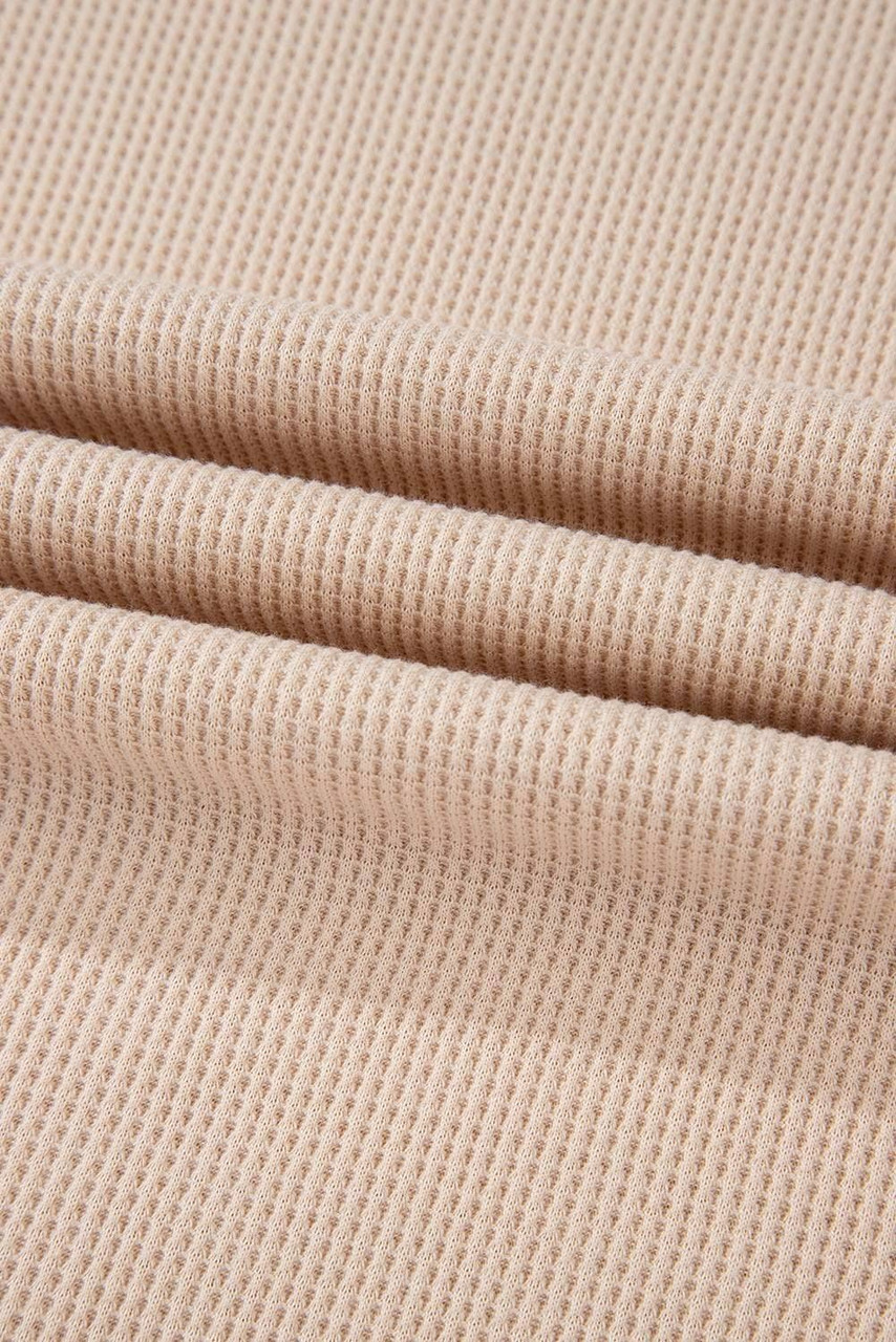 Parchment Contrast Floral Patchwork Puff Sleeve Waffle Knit Top