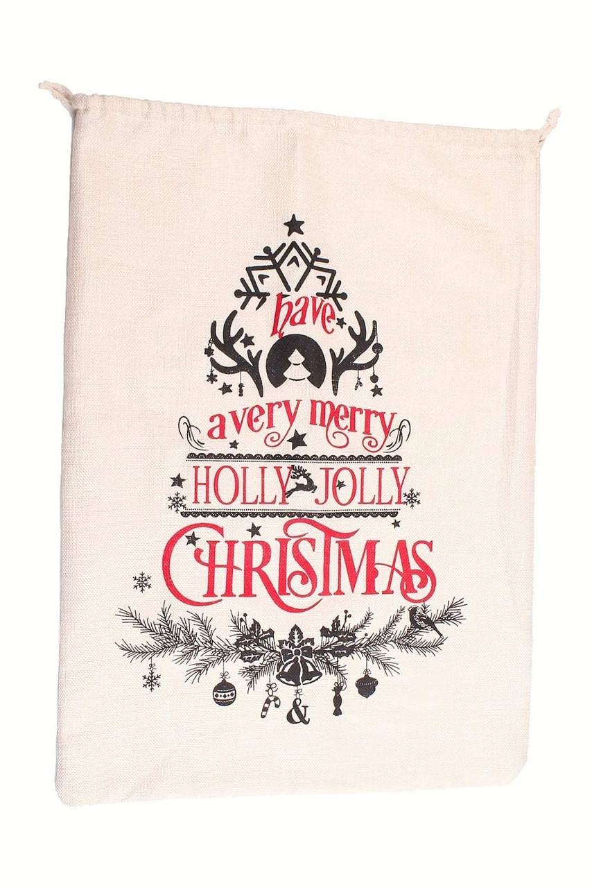 White Christmas Pattern Print Drawstring Large Gift Sack White Christmas Pattern Print Drawstring Large Gift Sack