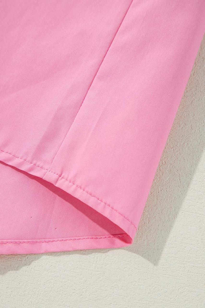 Bright Pink Balloon Sleeve Button Up Mini Shirt Dress
