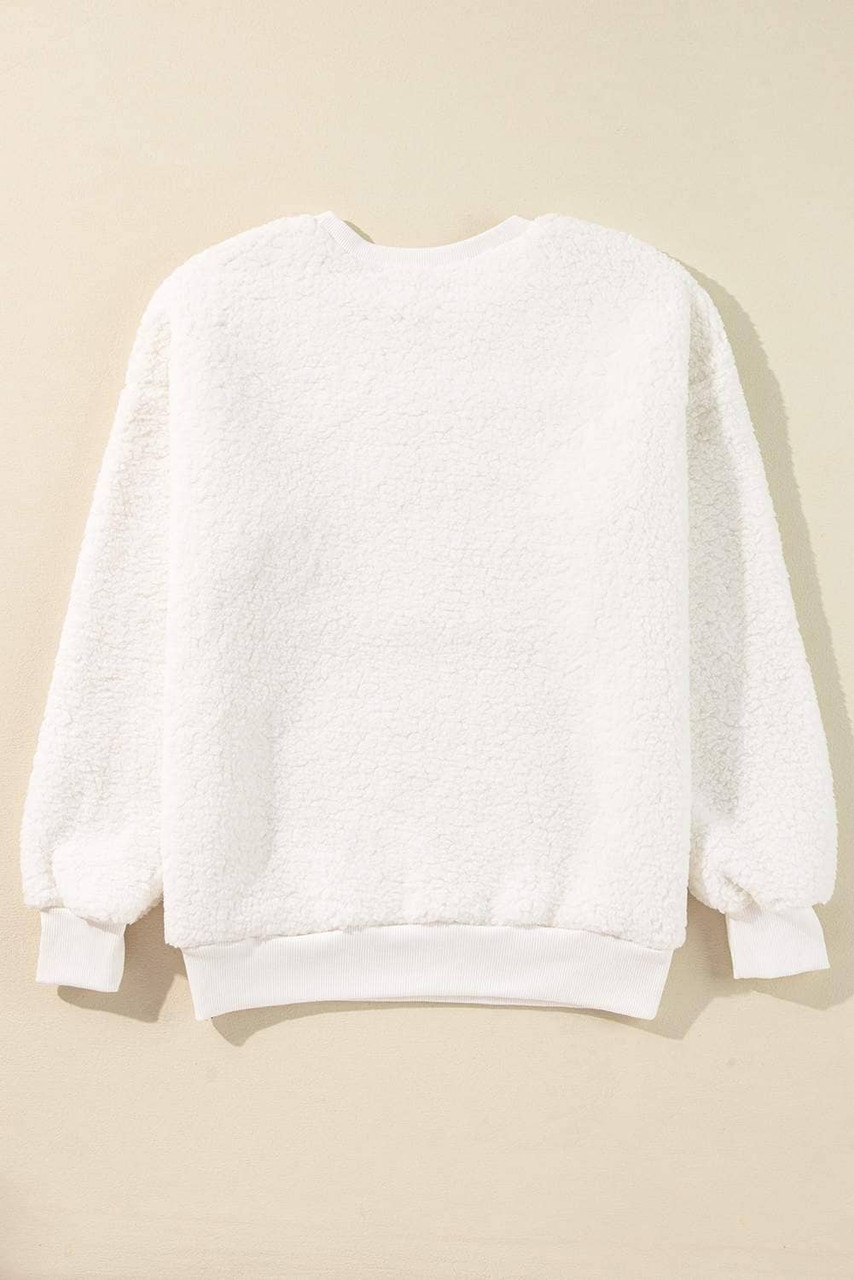 White Christmas MERRY & Bright Chenille Graphic Sherpa Sweatshirt