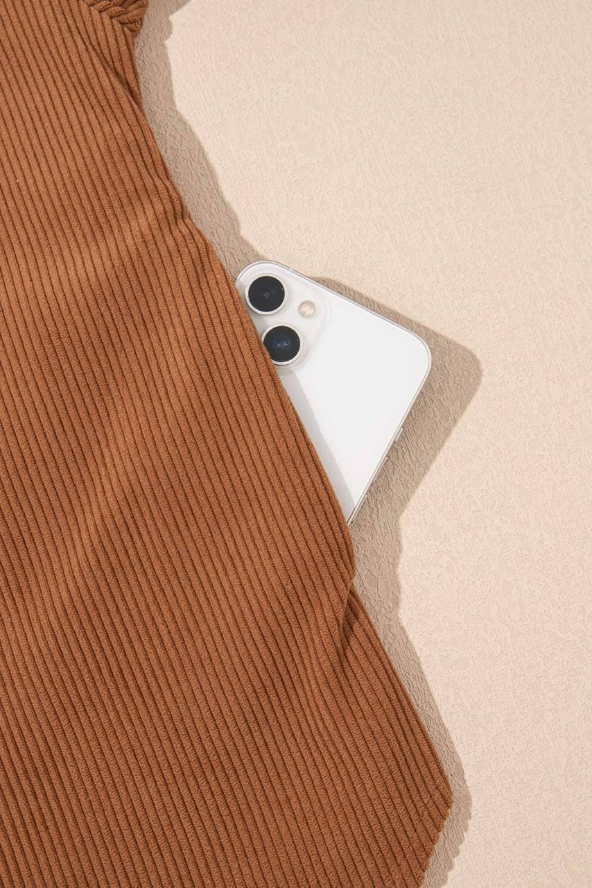 Cinnamon Corduroy Flap Pocket Button Up Round Hem Shacket Cinnamon Corduroy Flap Pocket Button Up Round Hem Shacket