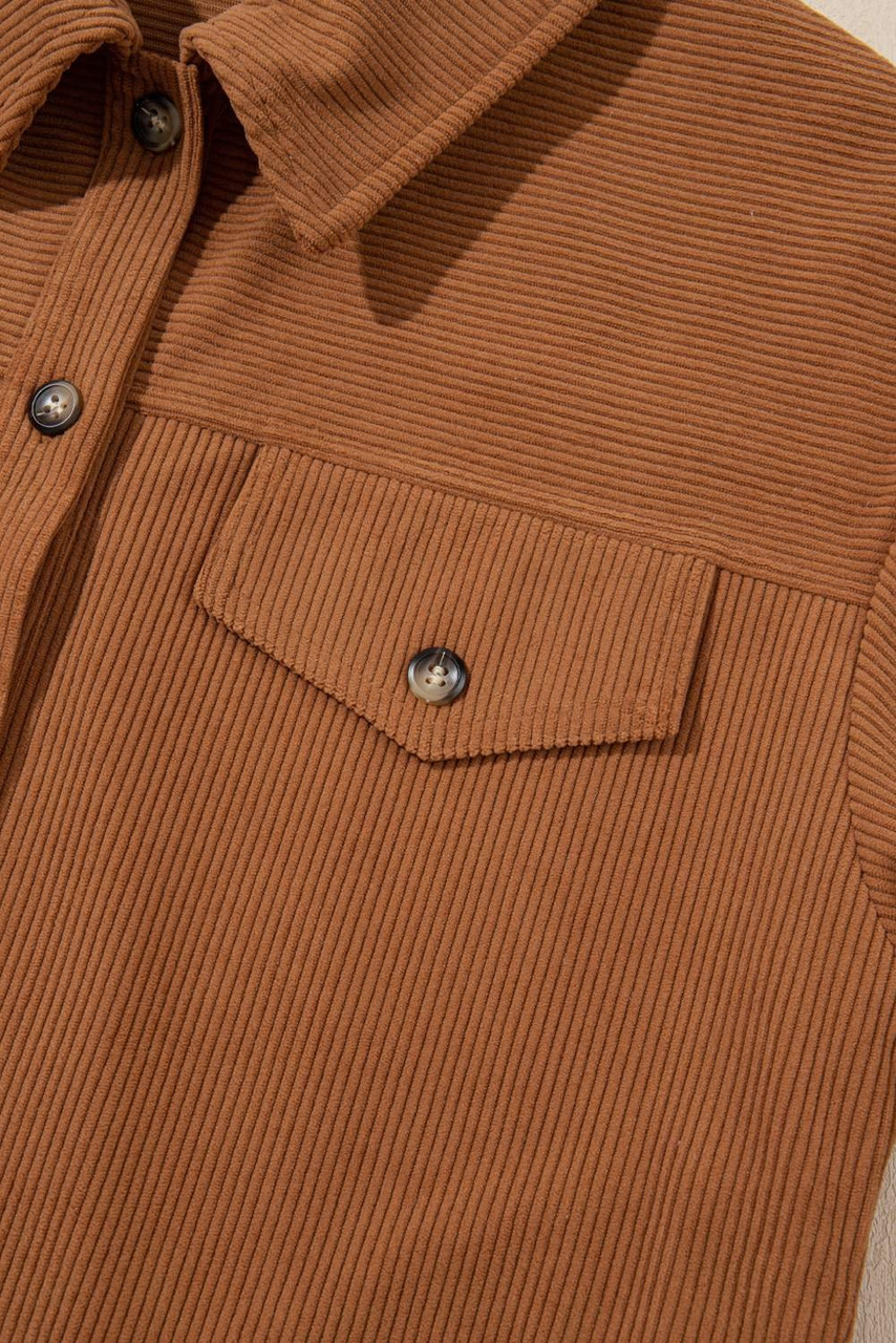 Cinnamon Corduroy Flap Pocket Button Up Round Hem Shacket Cinnamon Corduroy Flap Pocket Button Up Round Hem Shacket