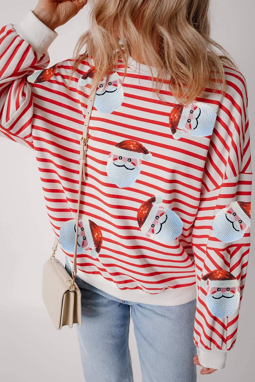 Orange Stripe Striped Sequin Santa Claus Pattern Christmas Pullover Sweatshirt Orange Stripe Striped Sequin Santa Claus Pattern Christmas Pullover Sweatshirt
