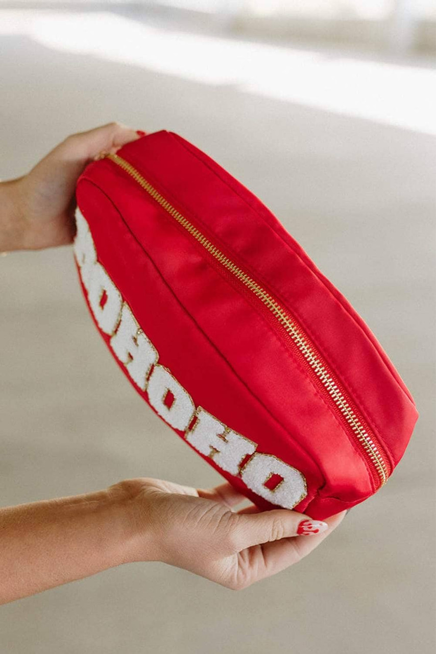 Fiery Red HOHOHO Chenille Glitter Zipper Large Makeup Bag Fiery Red HOHOHO Chenille Glitter Zipper Large Makeup Bag