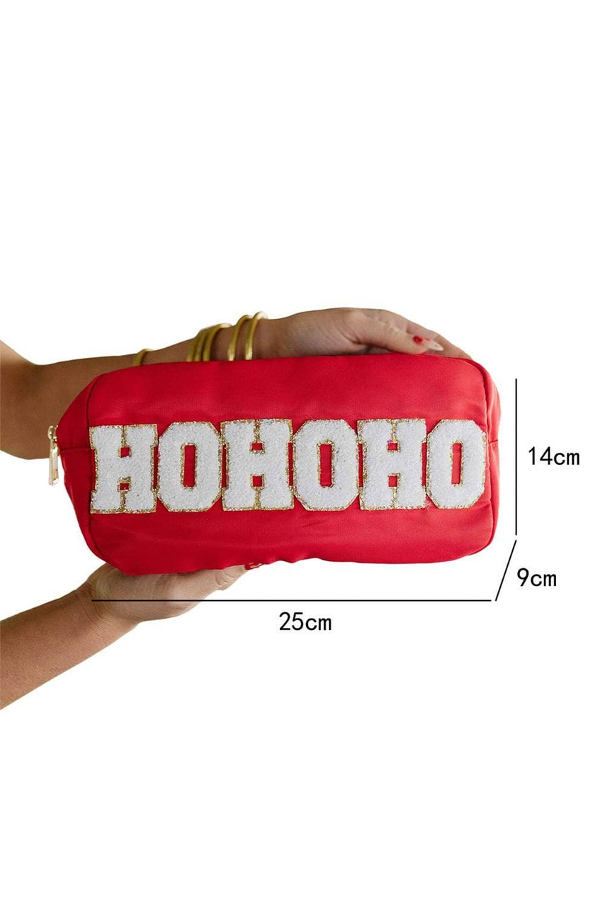 Fiery Red HOHOHO Chenille Glitter Zipper Large Makeup Bag Fiery Red HOHOHO Chenille Glitter Zipper Large Makeup Bag