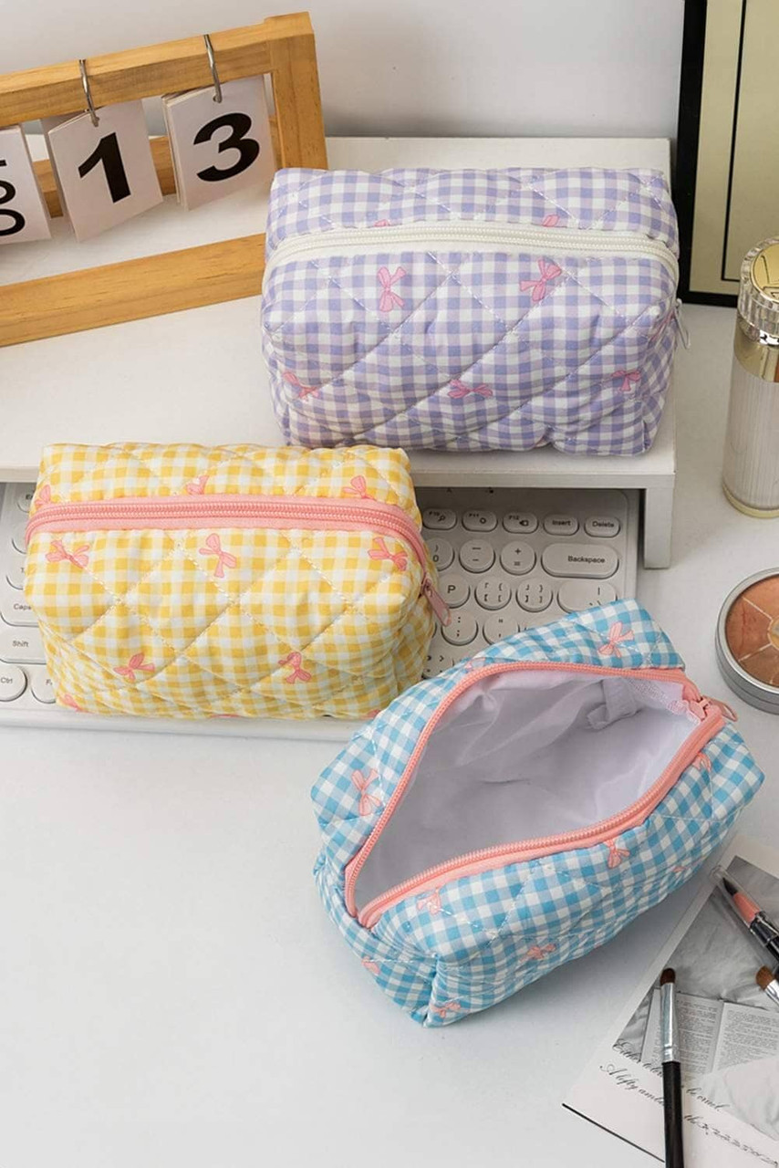 Pink Sweet Bow Knot Print Quilted Zipper Cosmetic Bag Pink Sweet Bow Knot Print Quilted Zipper Cosmetic Bag