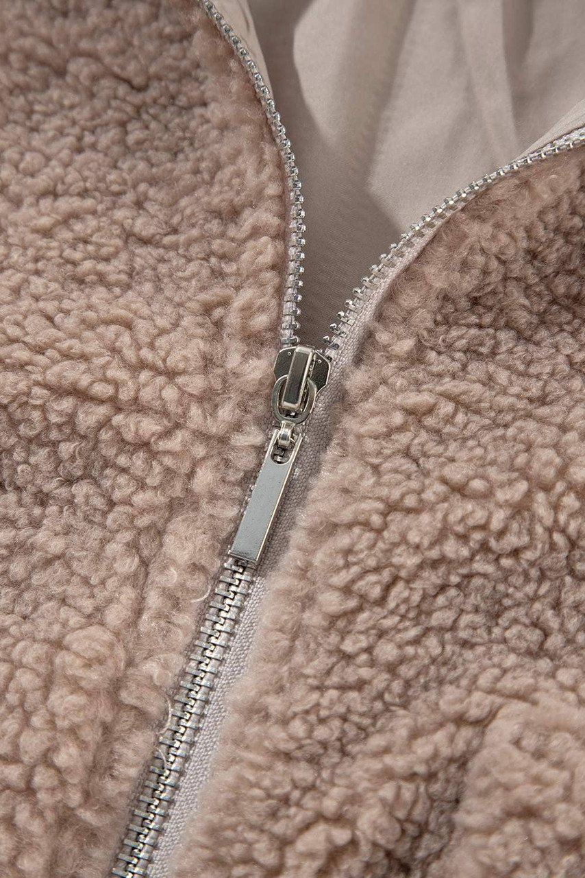 Light French Beige Zipper Pocketed Winter Fuzzy Jacket Light French Beige Zipper Pocketed Winter Fuzzy Jacket